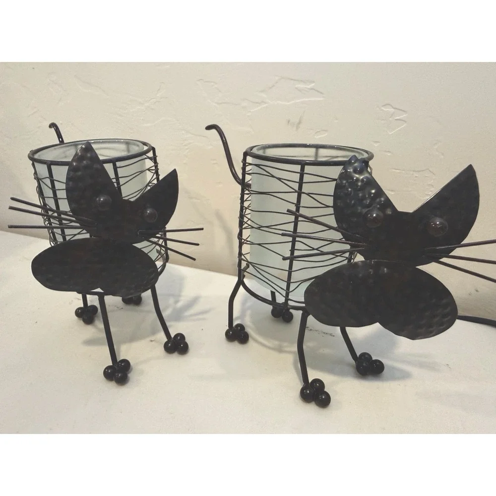Vintage Black Cats Metal Candle‎ Holders Set of 2